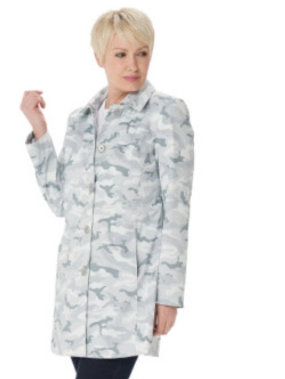 dennis basso Water Resistent Light Gray Camo Button Front Jacket Coat NWT Small